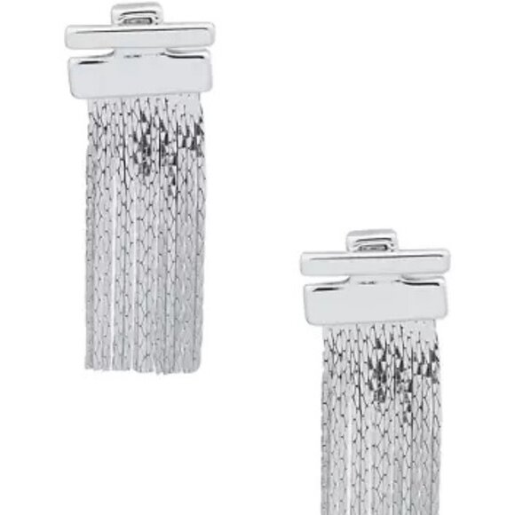 NINE WEST Mod/Contemporary Shiny Silver Fringe Chains Front Back Earrings**NEW! - Picture 2 of 3